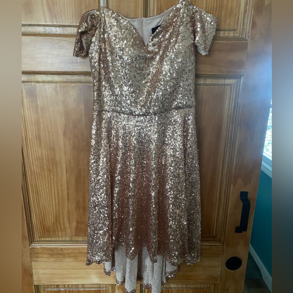 B. Darlin Rose Gold formal dress. Very comfortable and easy to move in.
